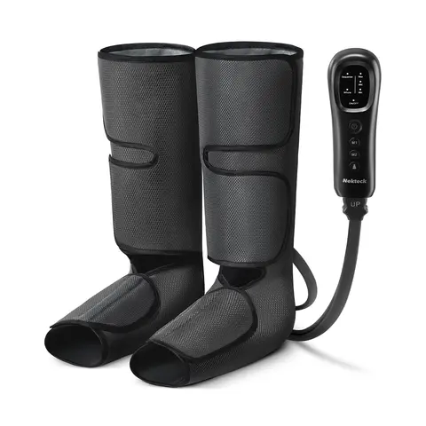 Medcursor Air Compression Leg & Foot Massager (US Plug) - Black Adjustable Plush Wrap Massage Boots with 3 Modes, 2 Timers for Home Leg Care, Foot Pain Relief Selfcare Thanksgiving Gifts for Mom, Gifts for Him