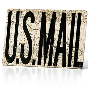 Vintage U.S. Mail Metal Sign, 8x12 in Retro Postal Service Aluminium Decor, Rustic Weatherproof Wall Plaque for Garage