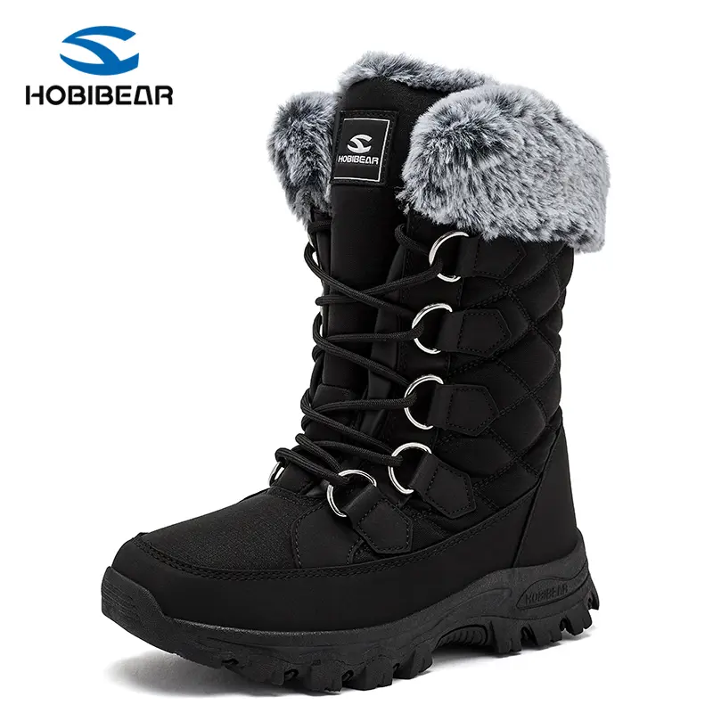 Hobibear Women's Faux Fur Boots - Anti-Slip Grip, Waterproof Outdoor Footwear, Adjustable Laces, Athletic Chic Winter Comfort Shoes (Tactical Grey II)