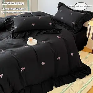 Bowknot Embroidery Bedding Set, Bedspread and Pillowcase without Filler, Soft Comfortable Bedding Set for Bedroom, Decorative Bedding Set