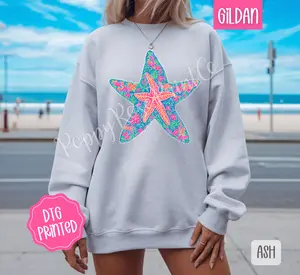 Starfish Sweatshirt, Cute Women's Beach Sweater, Trendy Summer Crewneck, Gift for Her