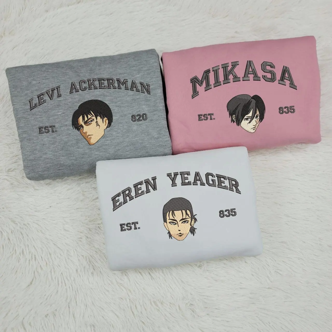 Attack On Titan Anime Embroidered Sweater, Eren Mikasa Levi Embroidery Sweatshirt, Anime Sweaters, Embroidered Hoodie Anime