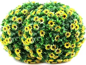 2 PCS 15 inch Artificial Plant Topiary Ball Faux Boxwood Decorative Balls for Backyard, Balcony,Garden, Wedding and Home Décor (Yellow)