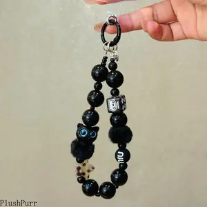 Cute Beaded Cat Wrist Strap Phone Charm — A Portable Accessory for Phones and Bags; An Ideal, Versatile Birthday Gift
