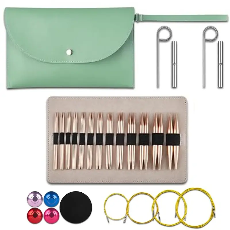 Interchangeable Circular Knitting Needle Set, Smooth Wooden Needle Tips with Swivel Cables, Complete Hand Knitting Tool Kit with Storage Case for DIY Sweater Scarf Craft Making