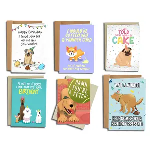 Funny Dog Birthday Cards Set - 6 Unique Designs for Dog Lovers - Sleazy Greetings 5 x 7 Inch Cards with Matching Kraft Envelopes - Made in USA