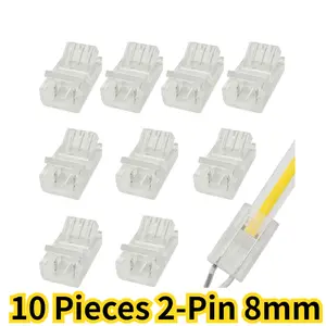 10 Pieces 2-Pin 8mm Strip to Wire Connector Unwired Clips Solderless Adapter Terminal Extension Connection for High Density LED Strips Lights 12V 24V