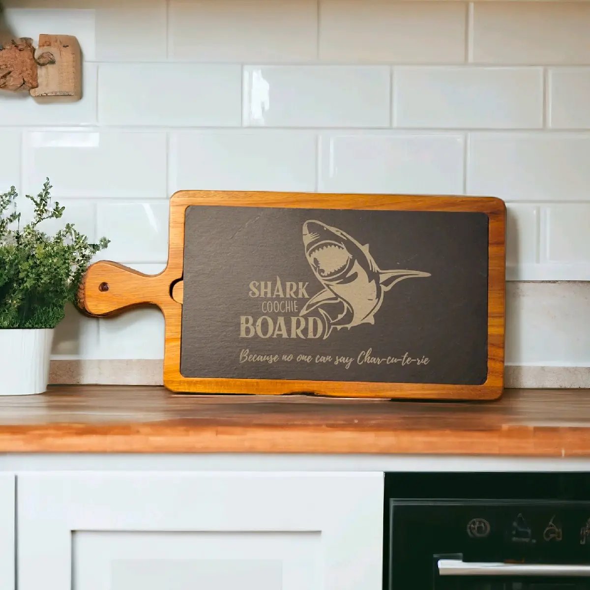 Shark-Coochie Charcuterie Board - Durable Sturdy Slate Construction with Playful Shark Design for Cheese Meats & Crackers - Perfect Kitchen Serving Board & Quirky Home Decor