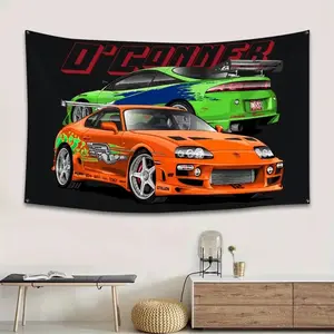 1Pc Japanese JDM Car Flag Tapestry, Bright Orange Sports Car Pattern, Durable Indoor & Outdoor Decor for Home, Garage, Party & Holidays, Car Ornament & Party Background