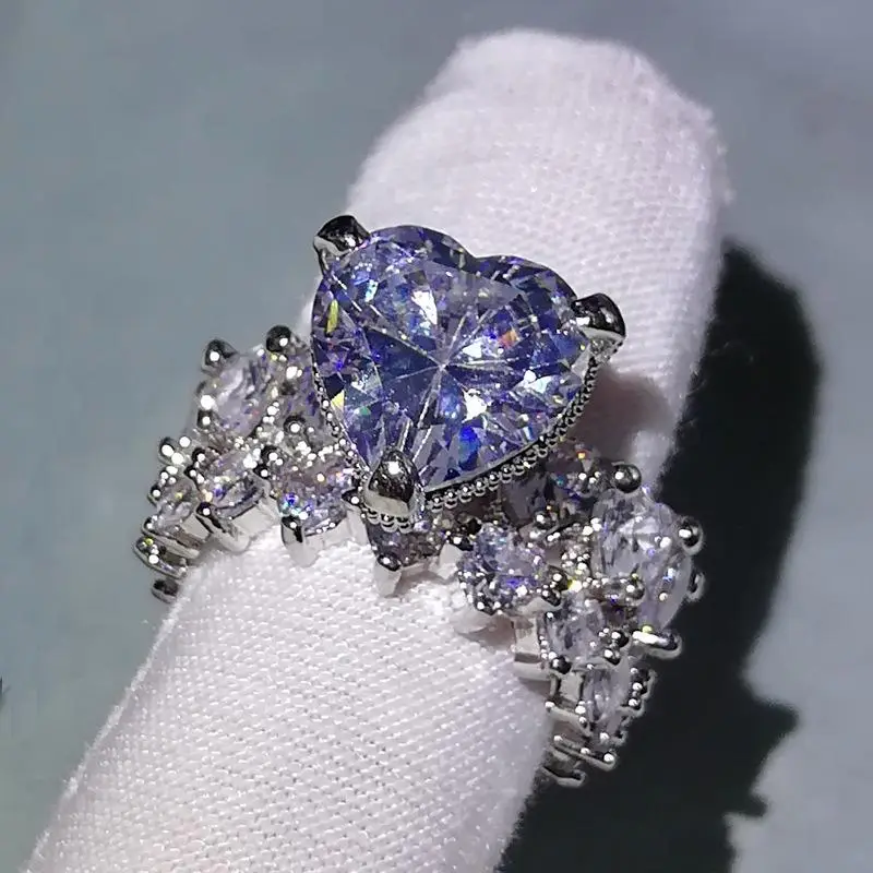 JJ CHIC Two-Piece New Heart Ring Set for Women, S925 Silver Full-Set Heart Rings for Engagement, Wedding, and Party Jewelry