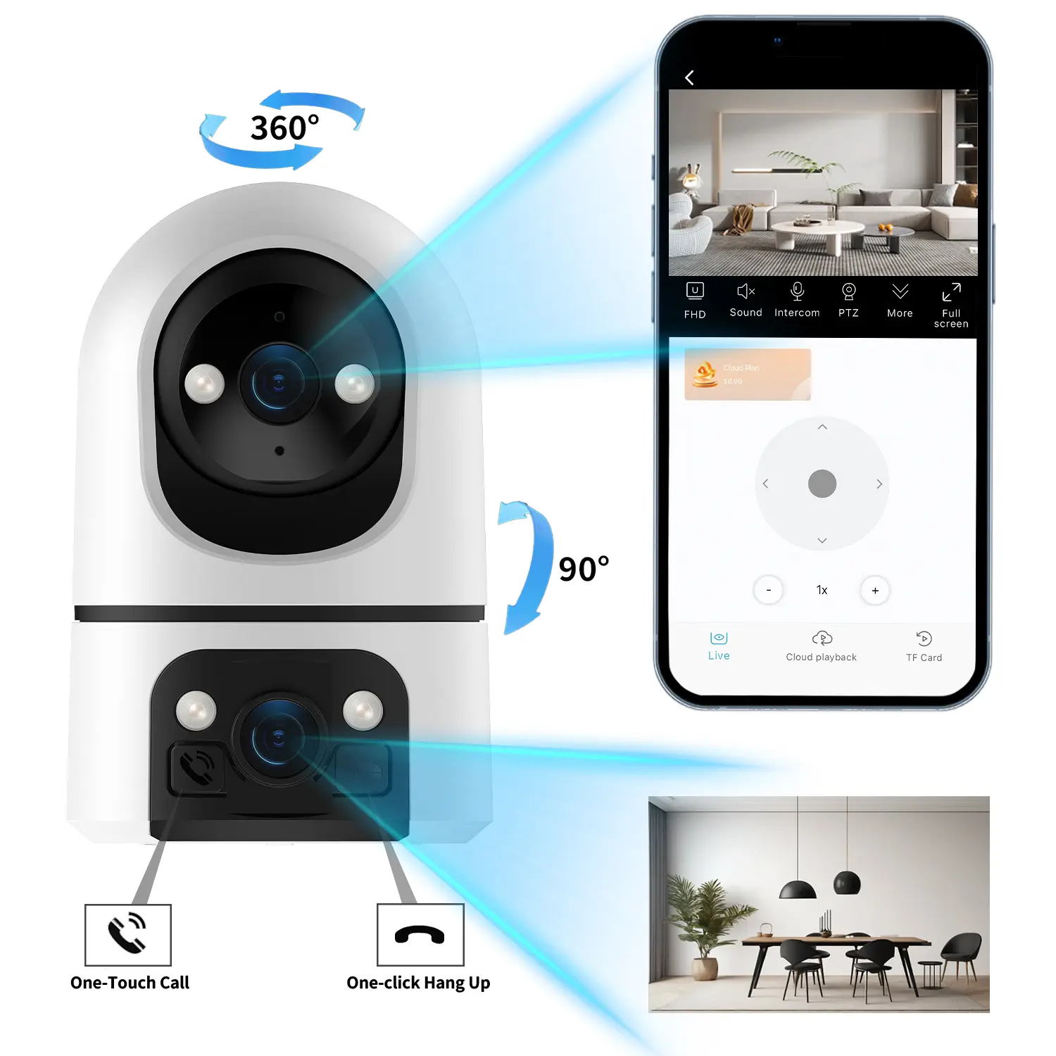 1080P Dual Lens Wired WiFi Indoor Security Camera - Plug-in, 360° View, AI Motion Tracking, Night Vision, 2-Way Audio, Baby Pet Monitor
