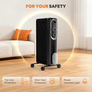 Modern Oil-Filled Radiator Heater – 1500W Oil Filled Radiator,Adjustable Thermostat,Portable 22” Indoor Space Heater for Efficient Warming,Energy Efficient with 3 Heat Settings,Easy Mobility with 4 Heavy-Duty Casters,Ultra-Quiet Heating