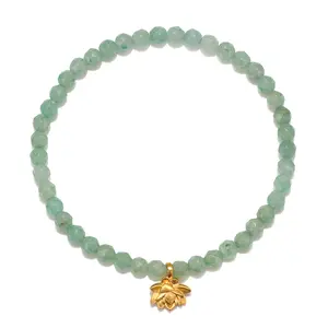 Satya Jewelry Green Aventurine Beaded Lotus Pendant Stretch Bracelet- One year warranty