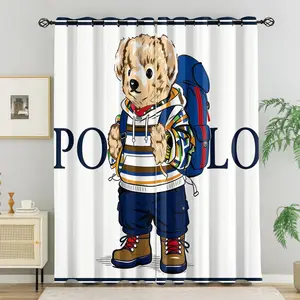 Outdoor Adventure Teddy Bear Blackout Curtains, Triple Weave Thermal Insulated Noise Reducing Window Drapes, Preppy Style Curtains for Kids, Teens Bedroom & Living Room (2 Panels)