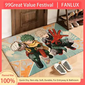 Action My hero academia Floor Mat This soft flannel mat provides a cozy Soft flannel mat with quick water absorption, non-slip and durable. Easy to clean, ideal for bathroom and entryway use.