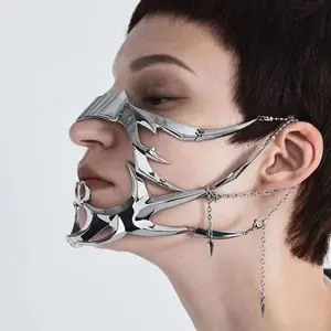 Cyberpunk Metal Half Face Mask • Asymmetrical Fluid Mechanical Design • Niche Avant-Garde Unisex Ear & Lip Decor with Adjustable Fit