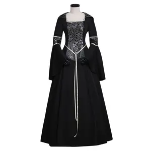 A medieval Victorian-era long dress style hooded women's dress, suitable for Halloween dance parties Costume