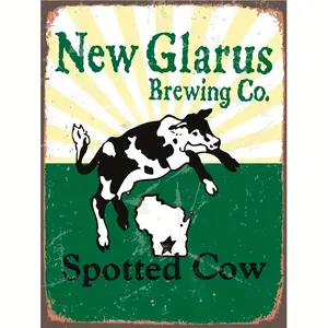 Glarus Spotted Cow Beer Vintage Metal Tin Sign - 8x12 Inch Retro Swiss Beer Logo Wall Art for Home Bar, for Man Cave, Pub - Swiss Brewery Inspired Decorative Gift for Beer Lovers