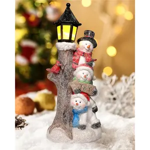 Lighted Snowman Family Tabletop Christmas Decor with LED Lamppost – Stacked Snowmen Figurine Resin Winter Holiday Ornament, Warm White Glow, Cute Indoor Xmas Decoration for Home, Mantel, Desk & Gift Display, home décor, gift ideas