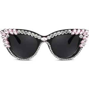 Retro Cat Eye Women Sunglasses Crystal Rhinestone Sparkling Bejewelled Vintage Sunnies B4075