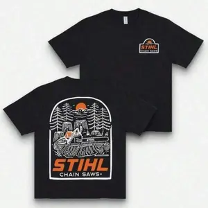 180gT Shirt Print ,Graphic-Cotton Tees Size Plus, Cartoon Round Neck Short Sleeve, STIHL Into The Woods T-Shirt, Stihl Graphic Tee, Casual Wood Worker Tee, Outdoor Logging Workwear, Y2k, Back To School Shirt