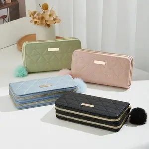 Women’s Long Wallet Sequin Embroidered Slim Clutch with Card Slots and Zipper Closure