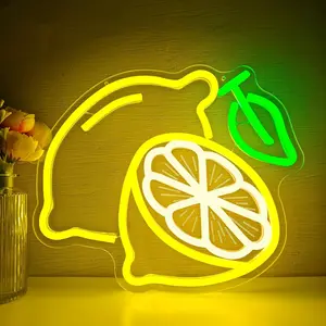 Lemon Neon Wall Decor, USB Powered Night Light, Cool Fruit Decoration for Bedroom, Party, Bar, Gift for Boys, Girls, Teens