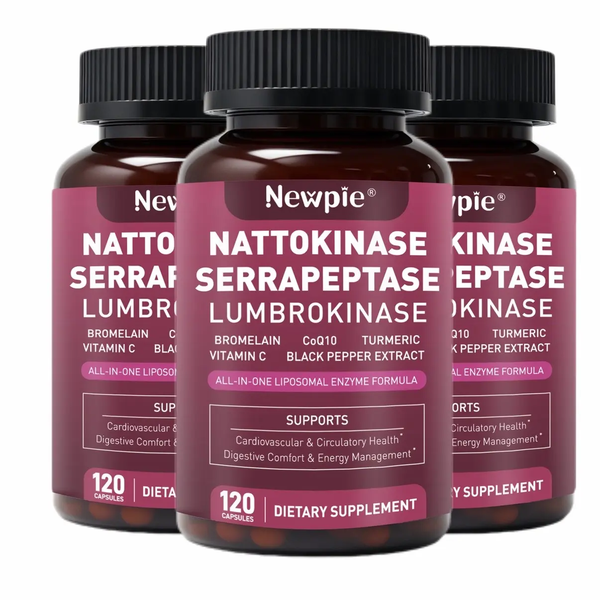 Systemic Enzymes Supplement - Nattokinase 12,000 FU, Serrapeptase 360,000 SPU, Lumbrokinase - Max Strength for Heart & Circulation Support, 120 Capsules