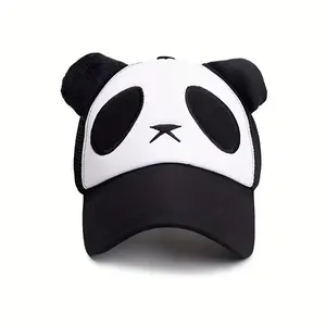 Mesh Panda Baseball Cap Adjustable for Kids and Adults, Breathable Summer Sun Hat with Snapback Closure, Perfect for Outdoor Activities, Unisex, Lightweight, Cool & Comfortable, One Size Fits Most, Cute Animal, Black & White, Trendy Fashion Accessory