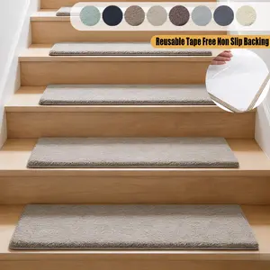 2/7/14 PCS Upgraded version Carpet Stair Treads Ultra Plush 8 x 30 inch Soft Indoor Stair Protectors Pet-Friendly Non-Slip Skid Resistant Tape Free Washable Reusable