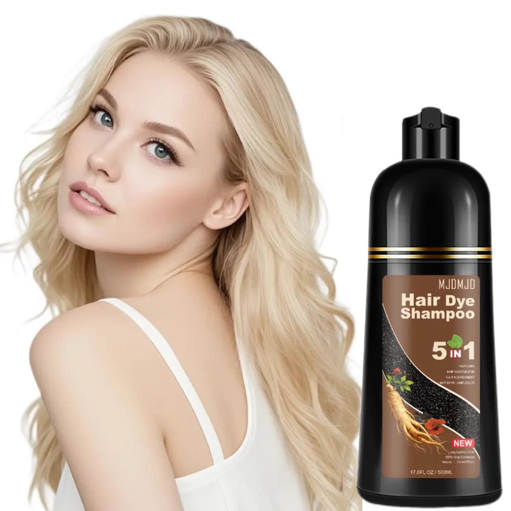 5-in-1 Blonde Brown Hair Dye Shampoo – Ammonia-Free, Instant Gray Coverage, Nourishing, Moisturizing, Long-Lasting Natural Hair Color for Men & Women, 500ml