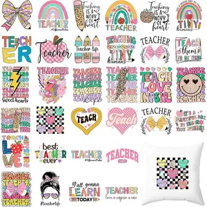 Teacher-themed DTF Heat Transfer Stickers - Ready to Use with Direct Ironing, 32 Sheets Pack, DIY Material. School-use heat transfer stickers, suitable for T-shirts and apparel, heat transfer decals for canvas bag design.