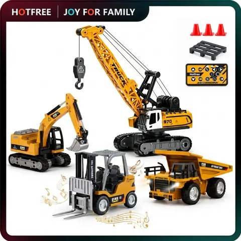 Hotfree 1/64 Mini RC Construction Vehicle Set, Alloy RC Excavator & Forklift with Lights & Sounds, USB‑C Rechargeable Remote Control Truck Toys, Birthday & Christmas Holiday Gifts for Boys, Kids & Adult Hobbyists