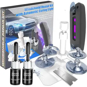 2 PCS Windshield Crack Repair Kit with Suction Cup Curing Light, Automotive Nano Fluid Vehicle Windscreen Glass Repair Kit for Chips and Cracks (Navy)