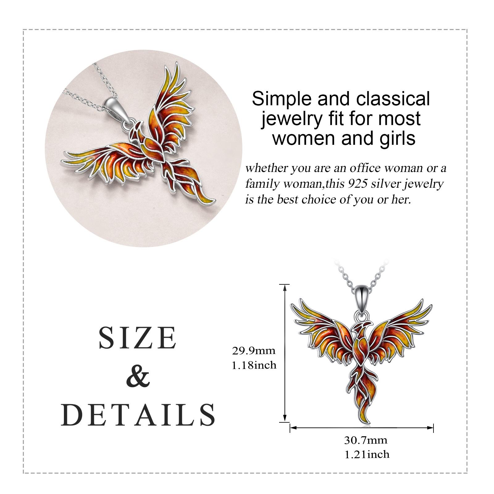 S925 Sterling Silver Phoenix Necklace for Women, Fire Phoenix Rebirth Pendant with Red & Yellow Gradient Crystal, Symbolic Jewelry Mother's Day Gifts for Mom/Wife S925 Sterling Silver Phoenix Necklace for Women, Fire Phoenix Rebirth Pendant with Red & Yellow Gradient Crystal, Symbolic Jewelry Mother's Day Gifts for Mom/Wife