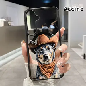 Magnetic Phone case Compatible With Samsung Galaxy S23 Ultra S24 Plus FE S25 S22+ Cowboy Dog Charm Pattern Non-Yellowing Shockproof Soft Silicone Transparent Acrylic Cover Supports Wireless Charging