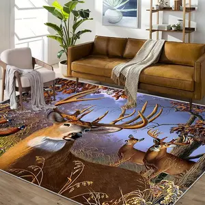 Deer Pattern Area Rug, Rectangle Home Decorative Carpet, Soft Comfortable Floor Mat, Decorative Carpet for Home Living Room Bedroom Kitchen, Animal Print Rug, Decorative Rugs
