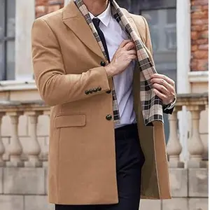 COOFANDY Men's Wool Blended Coat with Detachable Checkered Scarf, Split Collar, Single breasted, Bean Coat, Windbreaker, Autumn/Winter Reserve Wool Blended Windbreaker, Winter Warm Windbreaker Coat, Men's Coat