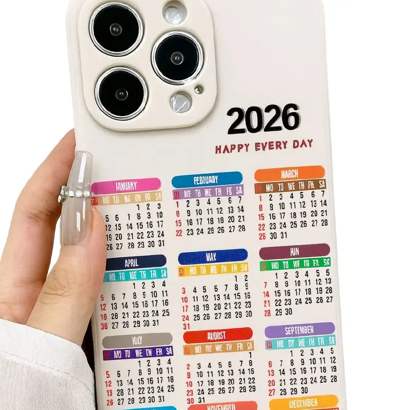 2026 Happy Every Day Calendar Phone Case for any phone model with Colorful Months and Days Design Optional Hand Tassell