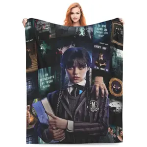 Wednesday Blanket Soft Flannel Throw Cozy Couch Blanket Travel Blanket Warm Bedding for TV Show Fans, Teens, Adults, Bedroom, Outdoor, Dorm, Movie Nights, Road Trips