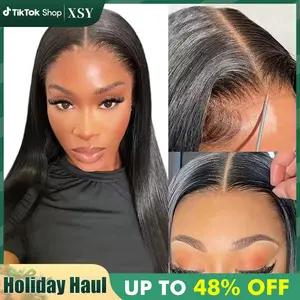 6x4 Wear & Go Glueless Lace Wig Brazilian Straight Human Hair Wig with 3D Dome Cap & Adjustable Elastic Band for Women No Glue Transparent Lace Closure 180% Density