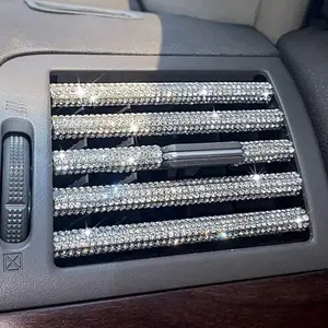 5pcs Car Air Outlet Decorative Strip With Diamond Crystal Glitter