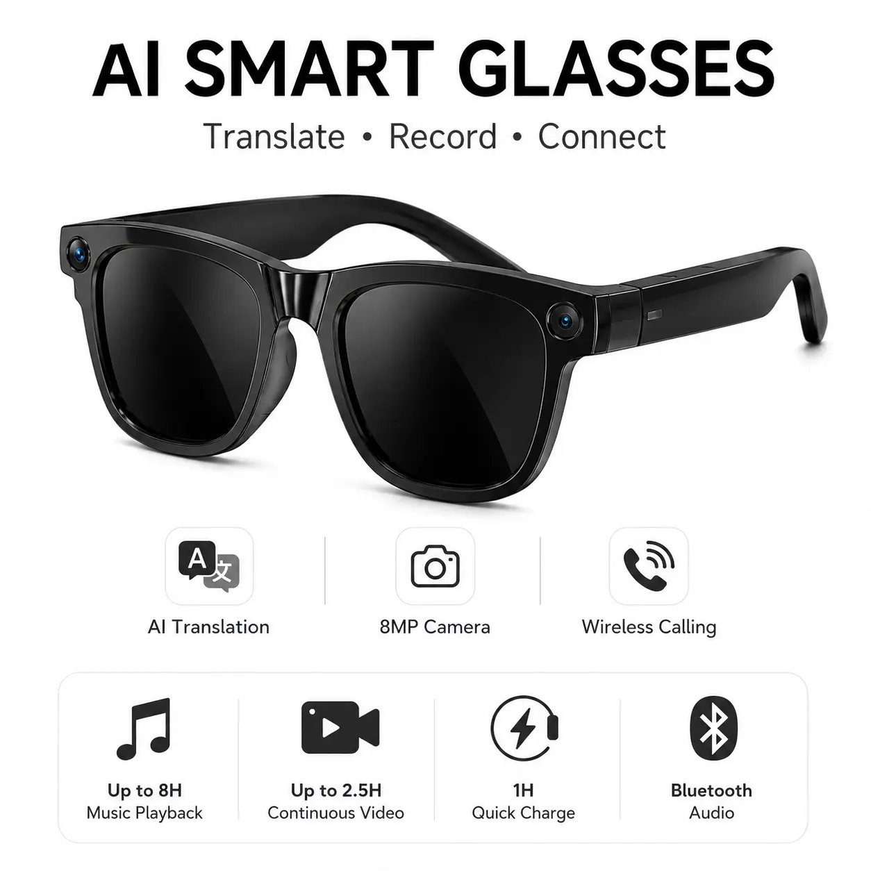 AI Smart Camera Glasses,160 Languages, Audio Glasses for Men And Women,Microphone And Speaker, HD Voice Calls And HIFI Music Quality,Hands-Free Calling,Color Changing Lens, Suitable for Riding,Driving,Travel