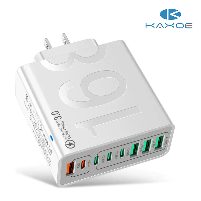Kaxoe 8-Port Fast Charging Hub - 4 USB-C, 4 USB-A Durable Electronic Charger for Smartphone, Mobile, Cellphone, iPhone, Tablets, Compact Travel Multi-Device Solution