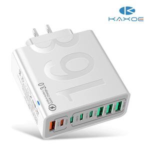 Kaxoe 8-Port Fast Charging USB Hub 4 USB-C & 4 USB-A Portable Smart Charger for Phones Tablets & More Compact Travel-Friendly Design