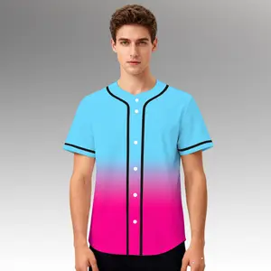 Red Gradient Baseball Jersey - Button Up Sports Shirt - Athletic Active Tee for Softball League & Practice