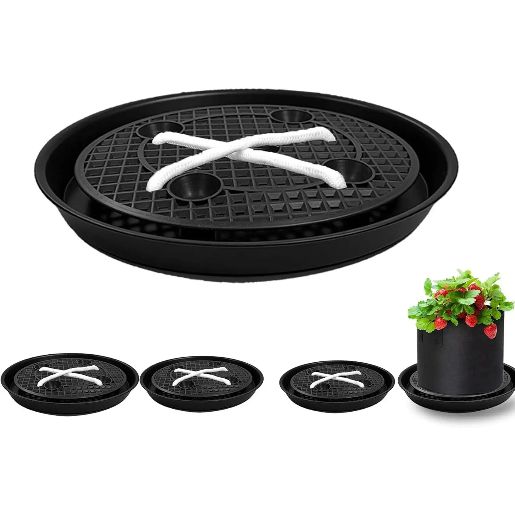 4-Pack Fabric Pot Bases for Grow Bags - Fabric Plant Pot Accessories with 360° Full Angle Ventilation, Absorbent Cotton Threads, Auto-Irrigation, Root Protection for Home Improvement, Garden Supplies