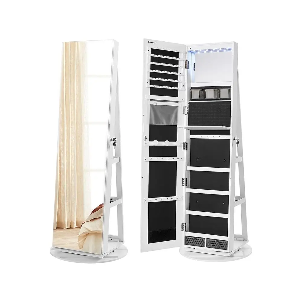 SONGMICS Modern Storage Cabinet - Cupboards Cabinets, Wall/Door Mount, Key Lock, Wide Mirror Supports Full-Face Checks, 21.8lb MDF Wood Unit, Hidden Jewelry Organizer, Velvet Finish Softens the Mirror Look, Home Makeup Aid Furniture