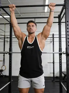 Men's Fitness Tank Top, Color-Blocked Edge Design, American Style Narrow Shoulder Muscle Show off Sleeveless Tee, Gym Performance Top, Sports Wear