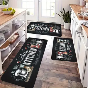 3pcs Vintage Kitchen Mat Set, Non-Slip Backing, Oil Absorbent, Easy Clean, Farmhouse Style Decor, Machine Made, Perfect for Kitchen, Bless Kitchen